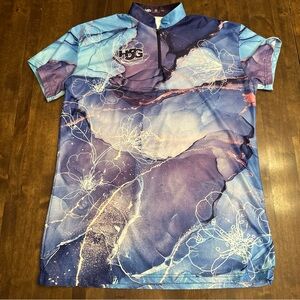 Womens Bowling Jersey Short Sleeve XL H5G Colorful Print Zip Collar Bowl League
